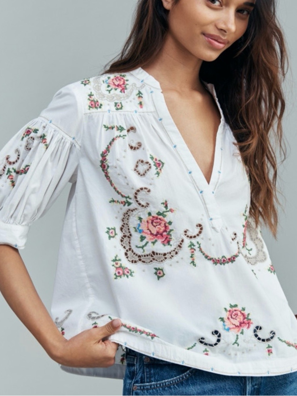 Anthropologie Darcey Popover Swing Top Embroidered Edition